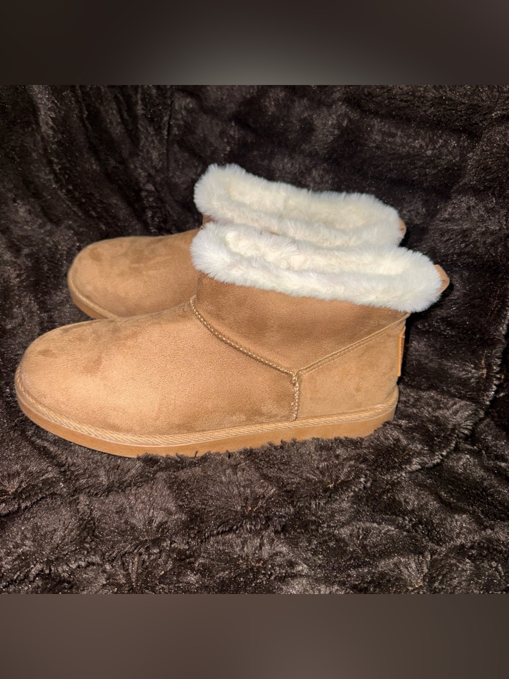 True Craft Chestnut Faux-Suede Slippers with Cream Faux-Fur Cuff